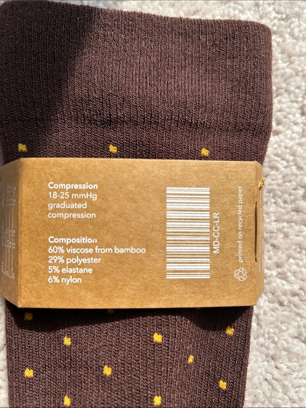 Wellow Brand Men's Brown compression Dress Socks with Small Yellow Dots